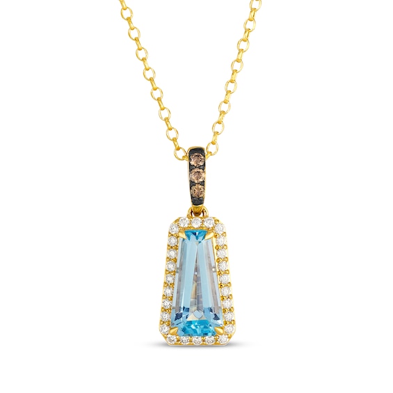 Le Vian Baguette-Cut Blue Topaz Drop Necklace 1/4 ct tw Diamonds 14K Honey Gold 19"