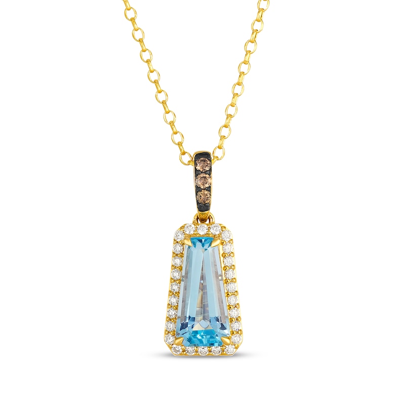 Main Image 1 of Le Vian Baguette-Cut Blue Topaz Drop Necklace 1/4 ct tw Diamonds 14K Honey Gold 19"