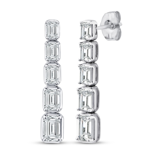 KAY Lab-Grown Diamonds Emerald-Cut Graduated Drop Earrings 2 ct tw 10K White Gold