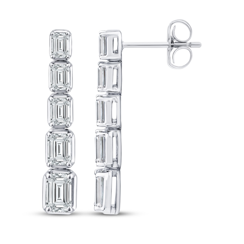 Main Image 3 of KAY Lab-Grown Diamonds Emerald-Cut Graduated Drop Earrings 2 ct tw 10K White Gold