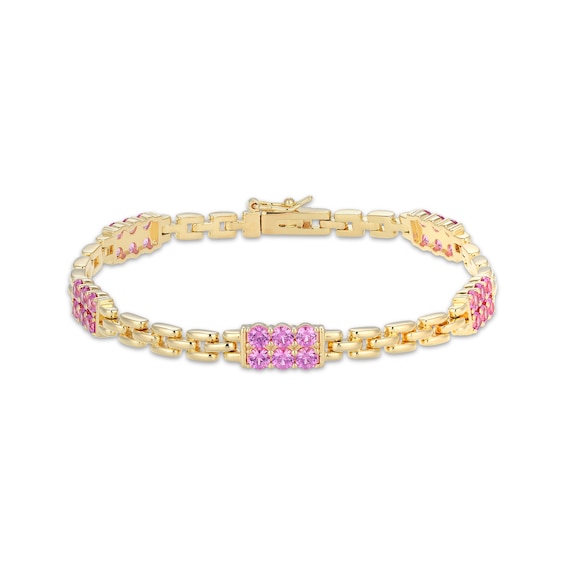STUDIO BY KAY Pink Lab-Created Sapphire Station Chain Bracelet 24K Yellow Gold Vermeil Sterling Silver 7.25"