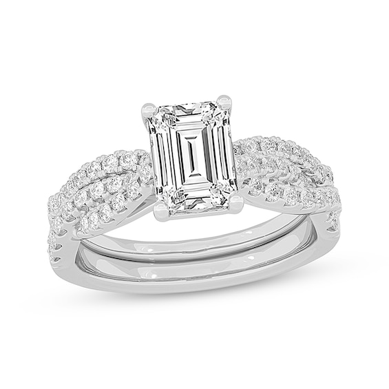 Now + Forever Lab-Grown Diamonds Emerald-Cut Twist Shank Bridal Set 2 ct tw 14K White Gold