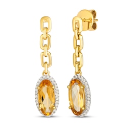 Le Vian Oval-Cut Citrine Halo Chain Drop Earrings 1/6 ct tw Diamonds 14K Honey Gold
