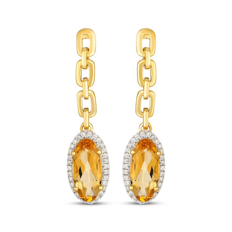 Main Image 2 of Le Vian Oval-Cut Citrine Halo Chain Drop Earrings 1/6 ct tw Diamonds 14K Honey Gold