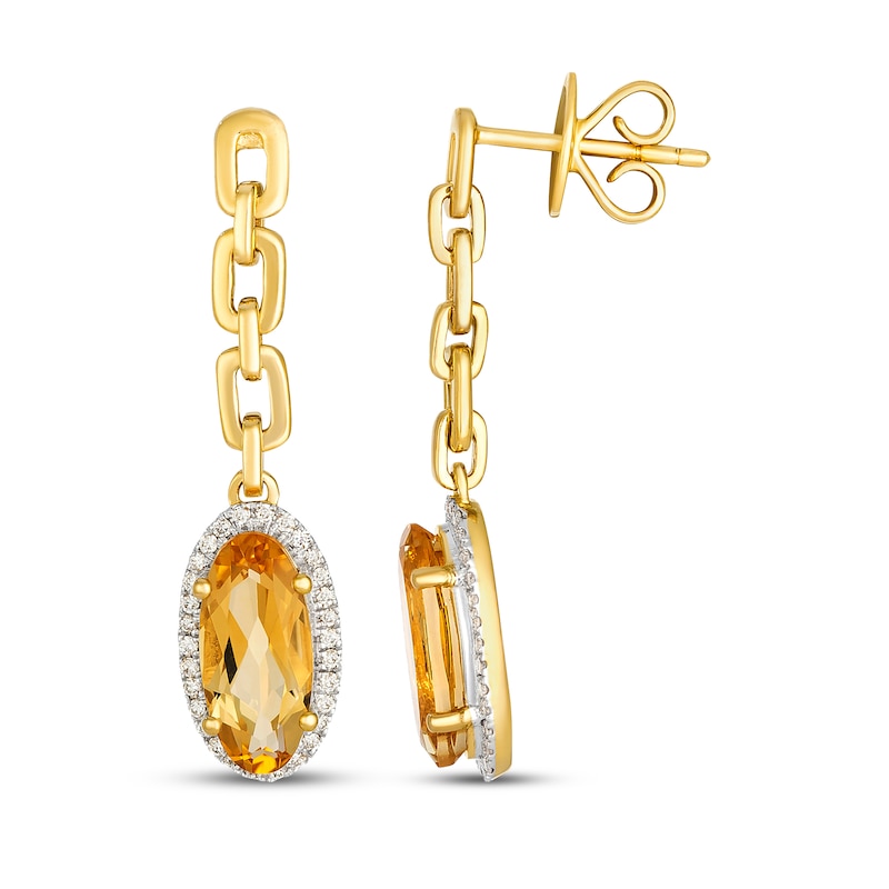 Main Image 3 of Le Vian Oval-Cut Citrine Halo Chain Drop Earrings 1/6 ct tw Diamonds 14K Honey Gold