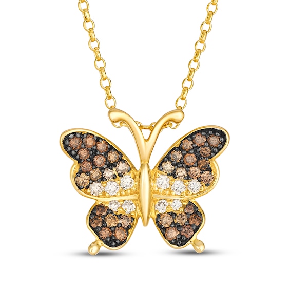 Le Vian Chocolate Ombré Diamond Butterfly Necklace 3/4 ct tw 14K Honey Gold 19"