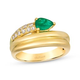 Le Vian Pear-Shaped Emerald Wrap Ring 1/6 ct tw Diamonds 14K Honey Gold