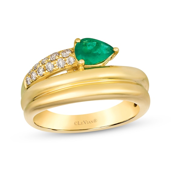 Le Vian Pear-Shaped Emerald Wrap Ring 1/6 ct tw Diamonds 14K Honey Gold