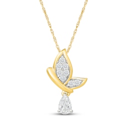 KAY Lab-Grown Diamonds Pear-Shaped & Round-Cut Butterfly Dangle Necklace 1/3 ct tw 10K Yellow Gold 18"