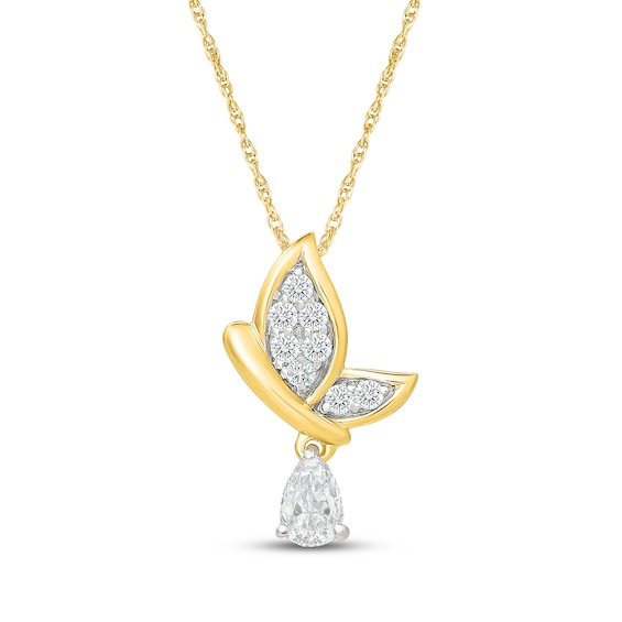 KAY Lab-Grown Diamonds Pear-Shaped & Round-Cut Butterfly Dangle Necklace 1/3 ct tw 10K Yellow Gold 18"
