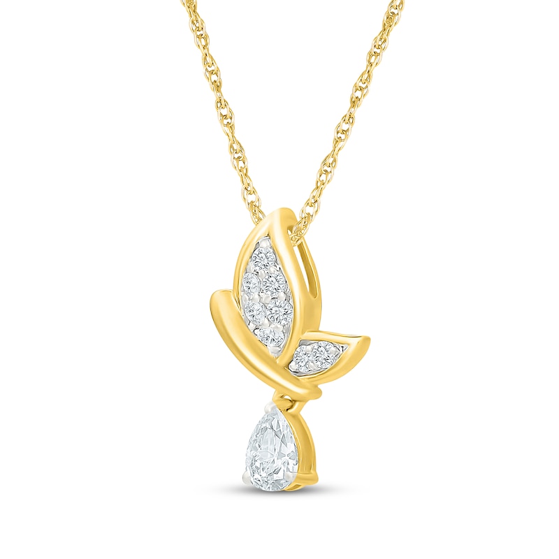 Main Image 2 of KAY Lab-Grown Diamonds Pear-Shaped & Round-Cut Butterfly Dangle Necklace 1/3 ct tw 10K Yellow Gold 18"