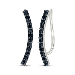 Black Diamond Curved Climber Earrings 1/6 ct tw Sterling Silver