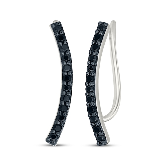 Black Diamond Curved Climber Earrings 1/6 ct tw Sterling Silver