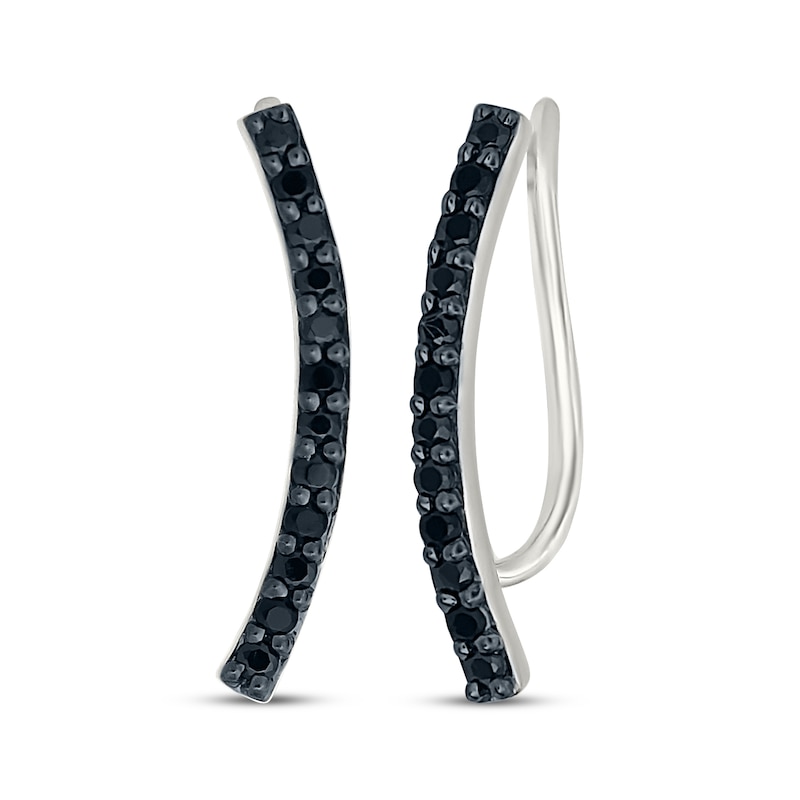 Main Image 1 of Black Diamond Curved Climber Earrings 1/6 ct tw Sterling Silver
