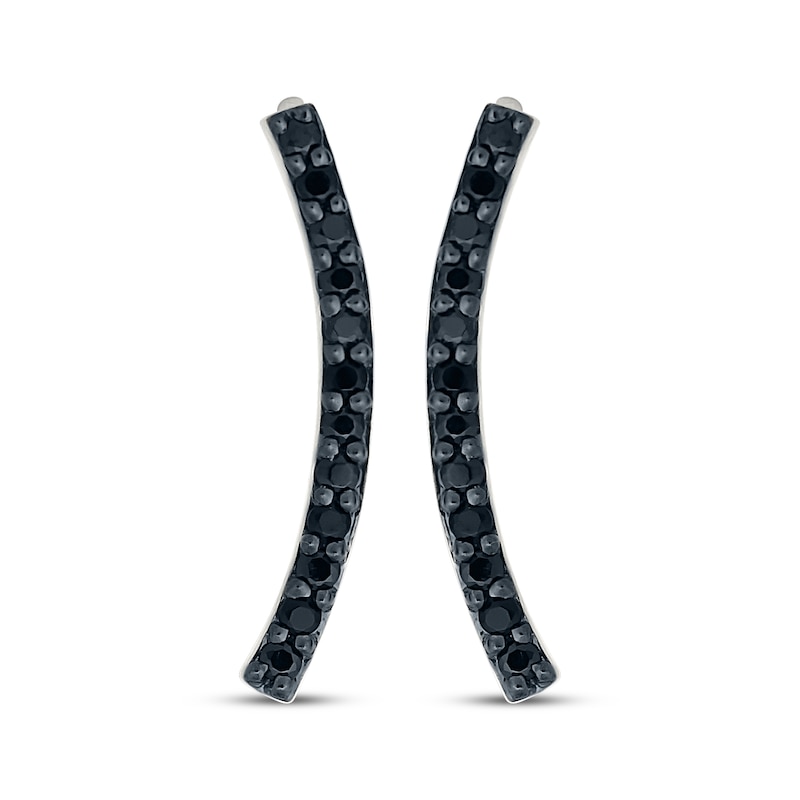 Main Image 2 of Black Diamond Curved Climber Earrings 1/6 ct tw Sterling Silver
