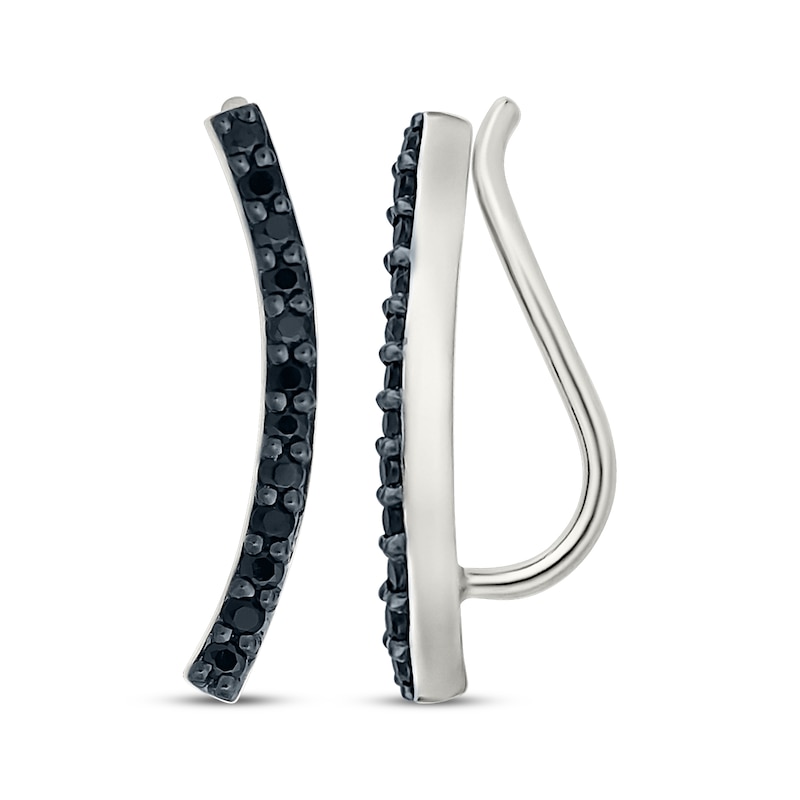 Main Image 3 of Black Diamond Curved Climber Earrings 1/6 ct tw Sterling Silver
