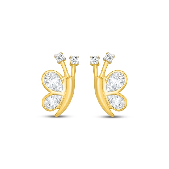 Thumbnail Image 2 of KAY Lab-Grown Diamonds Pear-Shaped & Round-Cut Butterfly Stud Earrings 3/8 ct tw 10K Yellow Gold