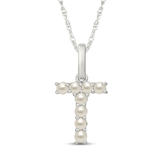 Cultured Pearl Letter T Necklace Sterling Silver 18"