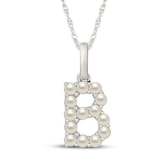 Cultured Pearl Letter B Necklace Sterling Silver 18"