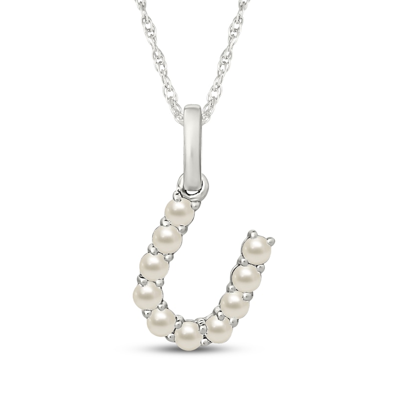 Main Image 1 of Cultured Pearl Letter U Necklace Sterling Silver 18"