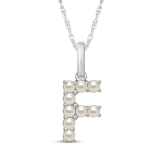 Cultured Pearl Letter F Necklace Sterling Silver 18"