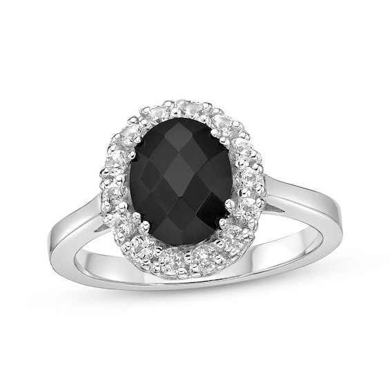 Oval-Cut Black Onyx & White Lab-Created Sapphire Halo Ring Sterling Silver