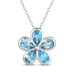 Pear-Shaped Swiss Blue Topaz Flower Necklace Sterling Silver 18"