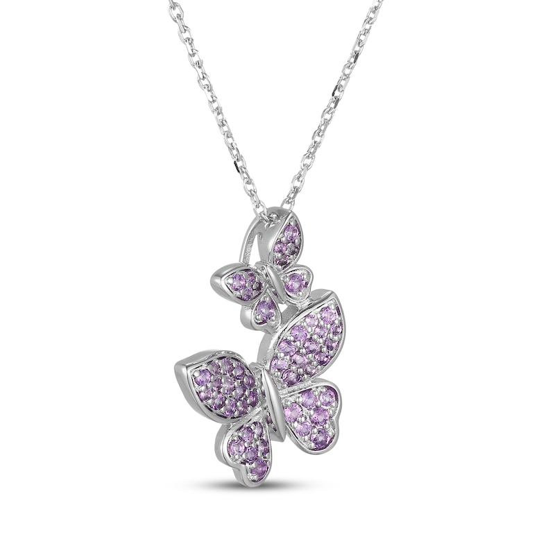 Main Image 2 of Round-Cut Amethyst Stacked Butterfly Necklace Sterling Silver 18"