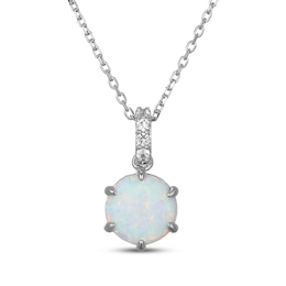 Lab-Created Opal & White Lab-Created Sapphire Necklace Sterling Silver 18"