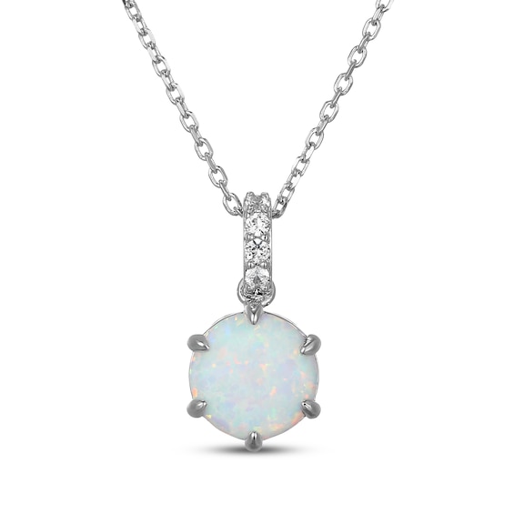 Lab-Created Opal & White Lab-Created Sapphire Necklace Sterling Silver 18"