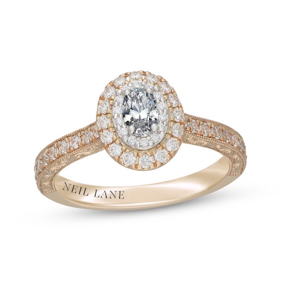 Neil Lane Oval-Cut Diamond Double Halo Engagement Ring 3/4 ct tw 14K Two-Tone Gold