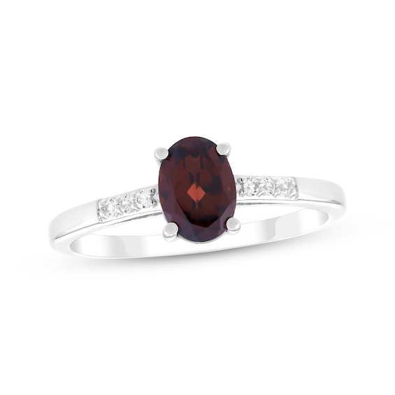 Oval-Cut Garnet & White Lab-Created Sapphire Ring Sterling Silver