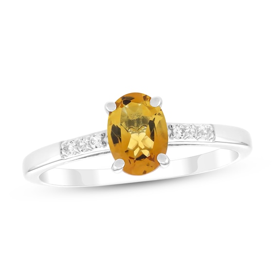 Oval-Cut Citrine & White Lab-Created Sapphire Ring Sterling Silver