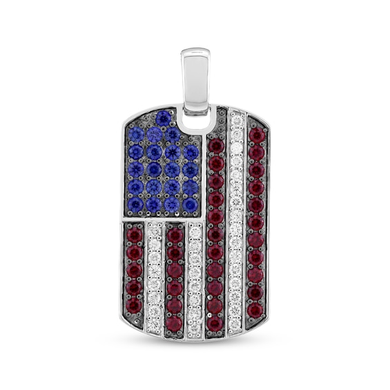 KAY Lab-Grown Diamonds American Flag Lab-Created Gemstone Dog Tag Charm 1/2 ct tw Sterling Silver