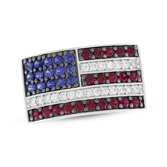 KAY Lab-Grown Diamonds American Flag Lab-Created Gemstone Signet Ring 1/3 ct tw Sterling Silver