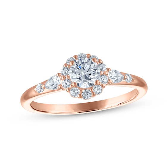 Now + Forever Round-Cut Diamond Halo Engagement Ring 3/4 ct tw 14K Rose Gold