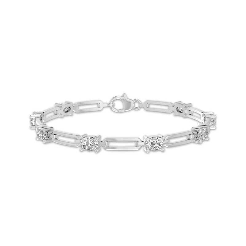 Main Image 1 of Oval-Cut White Lab-Created Sapphire Bracelet Sterling Silver 7.25"