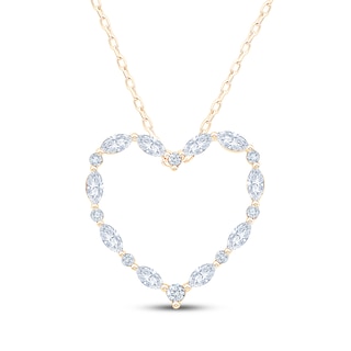 Neil Lane Artistry Certified Marquise & Round-Cut Lab-Grown Diamond Heart Necklace 1/2 ct tw 14K Yellow Gold 18"