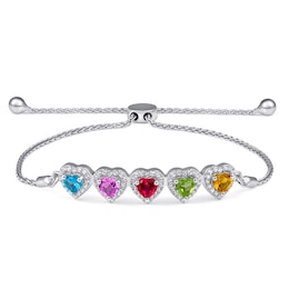 Color Stone Family Hearts Bolo Bracelet