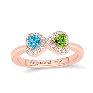 Couple's Heart-Shaped Birthstone Infinity Ring (2 Stones and Lines)