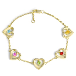 Color Stone Family Hearts Bracelet (3-5 Stones and 1-5 Lines)