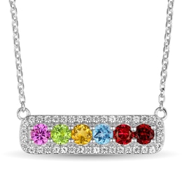 Family & Mother's Birthstone Halo Bolo Necklace (6 Stones)