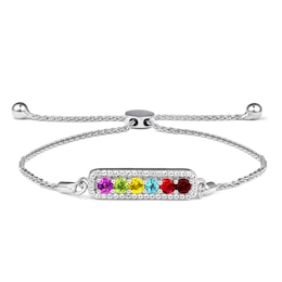 Family & Mother's Birthstone Halo Bolo Bracelet (6 Stones)