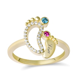 Birthstone Baby Feet Family & Mother's Ring (2 Stones and 1 Name)