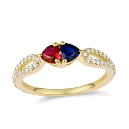 Couple's Color Stone and White Lab-Created Sapphire Heart Ring