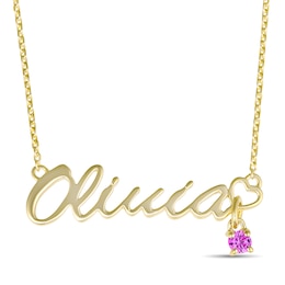 Birthstone Nameplate Necklace (1 Round Stone and 1 Name)