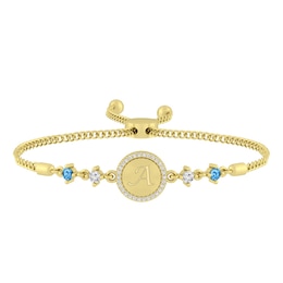 Family & Mother's Initial Disc Bolo Bracelet (4 Stones and 1 Initial)