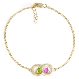 Couple's Color Stone and White Lab-Created Sapphire Heart Bracelet