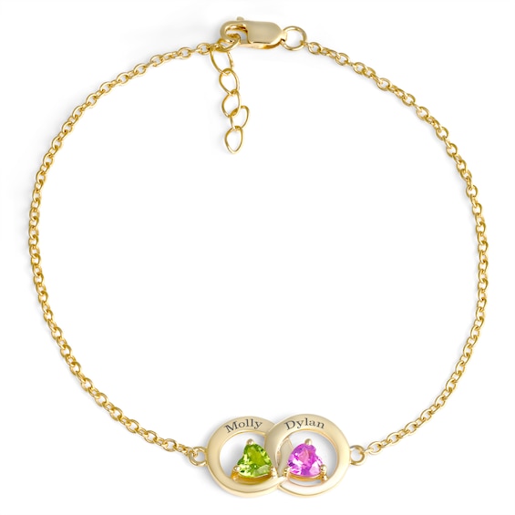 Couple's Color Stone and White Lab-Created Sapphire Heart Bracelet (2 Stones)