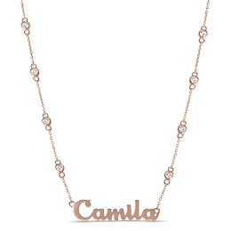 White Lab-created Sapphire Station Nameplate Necklace (1 Name)
